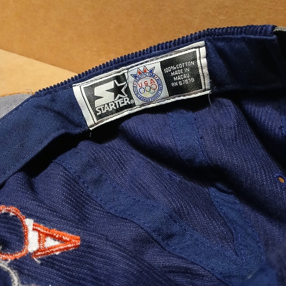 VIntage USA Olympics Starter Corduroy Hat Cap Blue Tan Baseball Hat - Picture 3 of 3